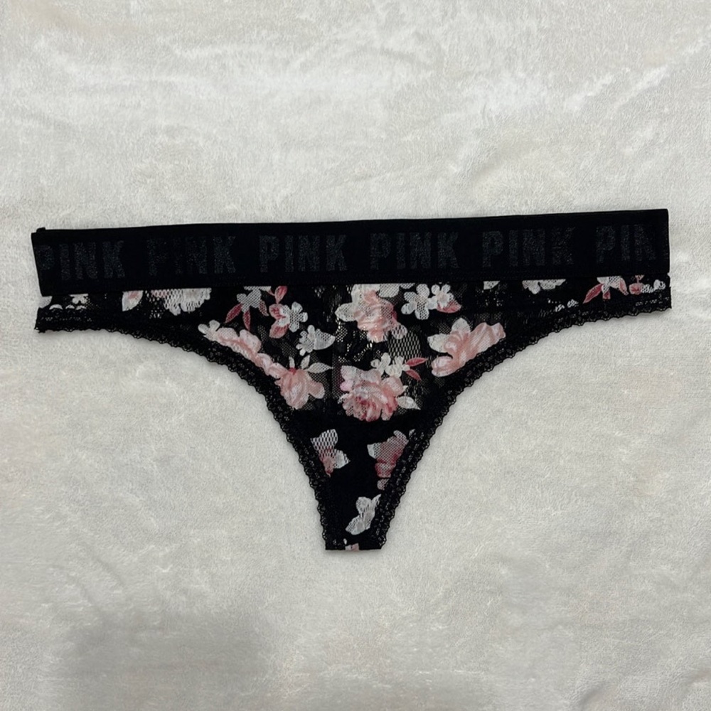 VS PINK Logo Band Lace Thong Panty